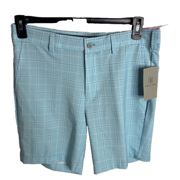 Pga Tour Men's $68 Check Print Performance 8" Golf Shorts - Cyan Blue Size 40 - Picture 1 of 11